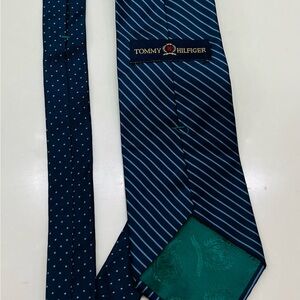 Tommy Hilfiger Navy and Teal Striped Tie